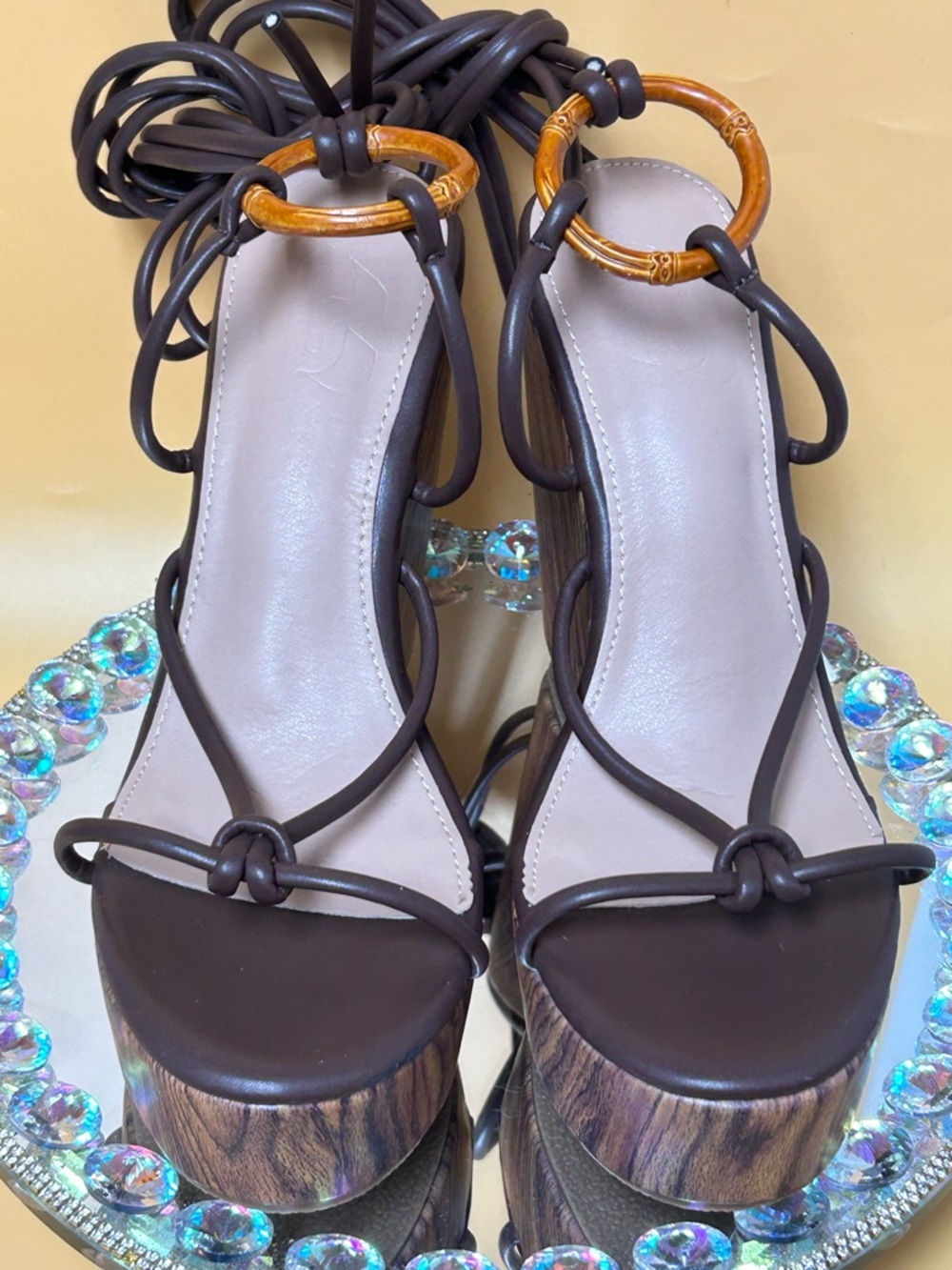 Cuccoo Brown Strappy Platform Sandals with Bamboo Ring Accent Size 37 (7)